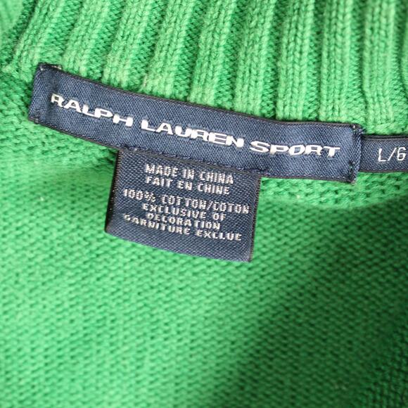 Ralph Lauren Sport Sweater Womens Large Green Zip Chunky Cable Knit Preppy Y2K - Picture 4 of 5